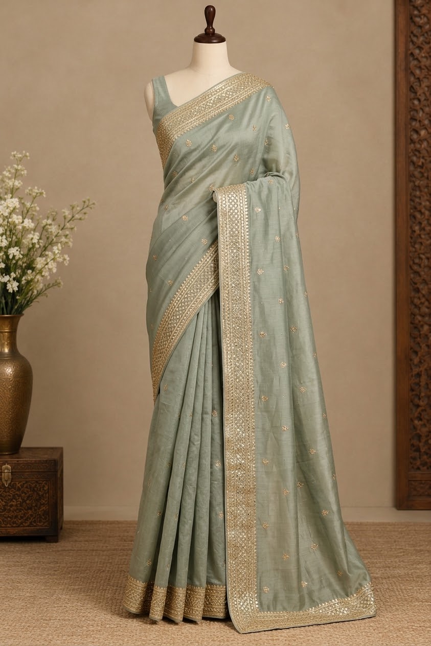 Chanderi-Sari mit Gota-Bordüre