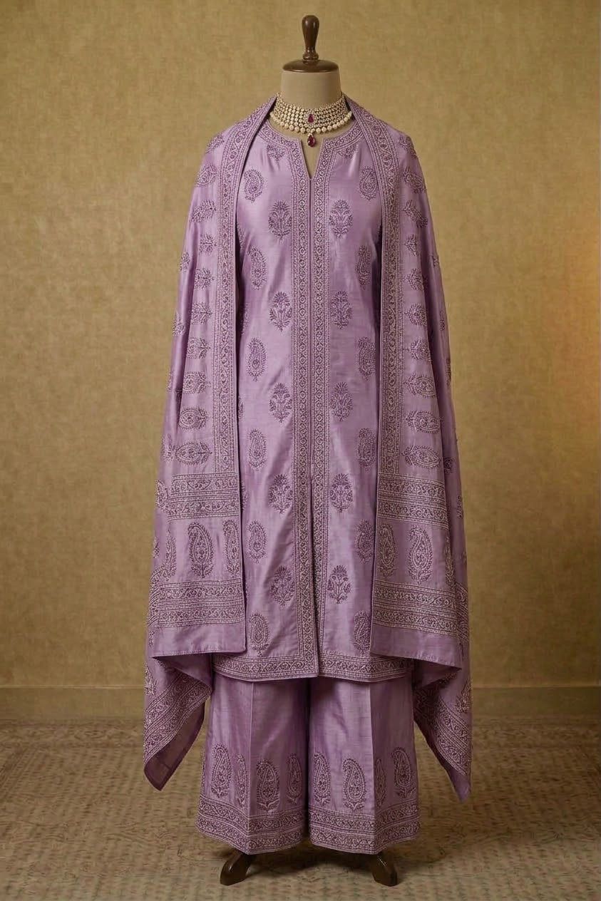 Kurta-Set aus Seide mit Palazzo in Lavendel