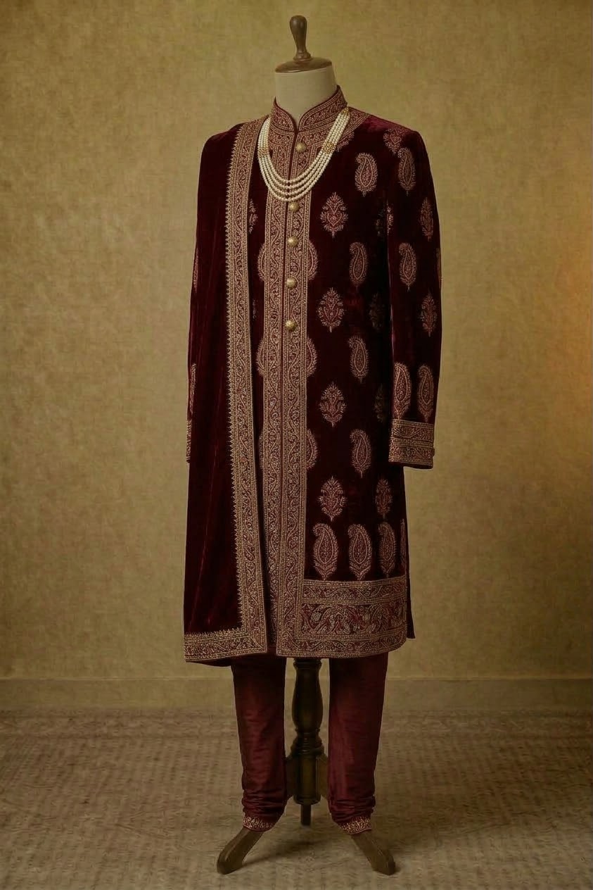 Sherwani aus weinrotem Samt