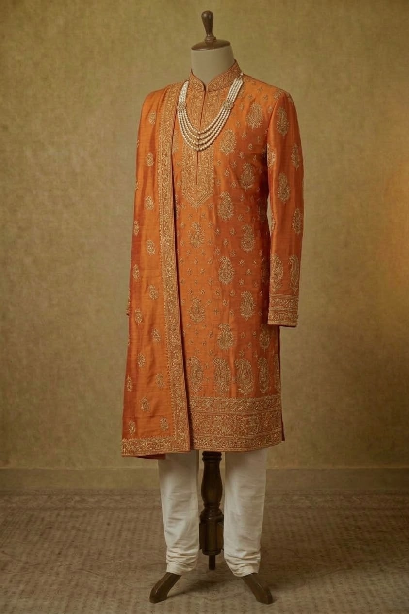 Kurta-Pyjama aus safranfarbener Seide