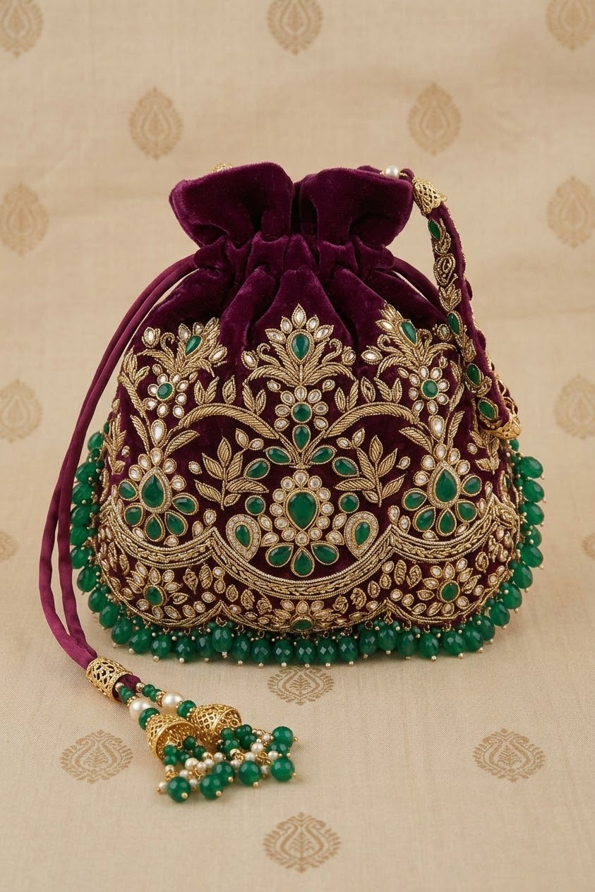 Embroidered Velvet Potli Bag