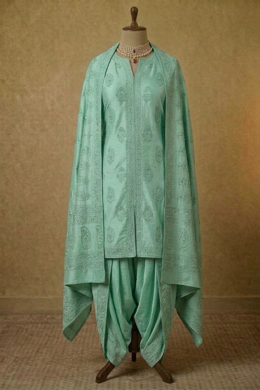 Cape- und Dhoti-Hosen-Set in Pastell