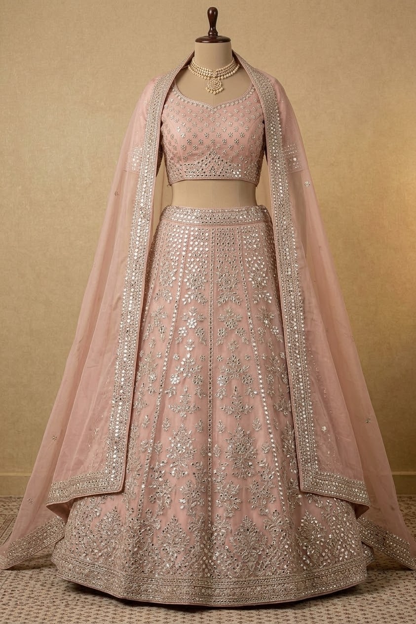 Lehenga-Set mit Spiegelstickerei
