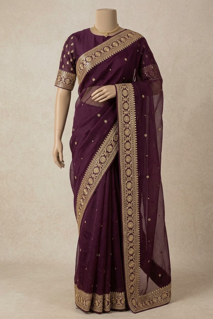 Organza-Sari in Mitternachtsblau